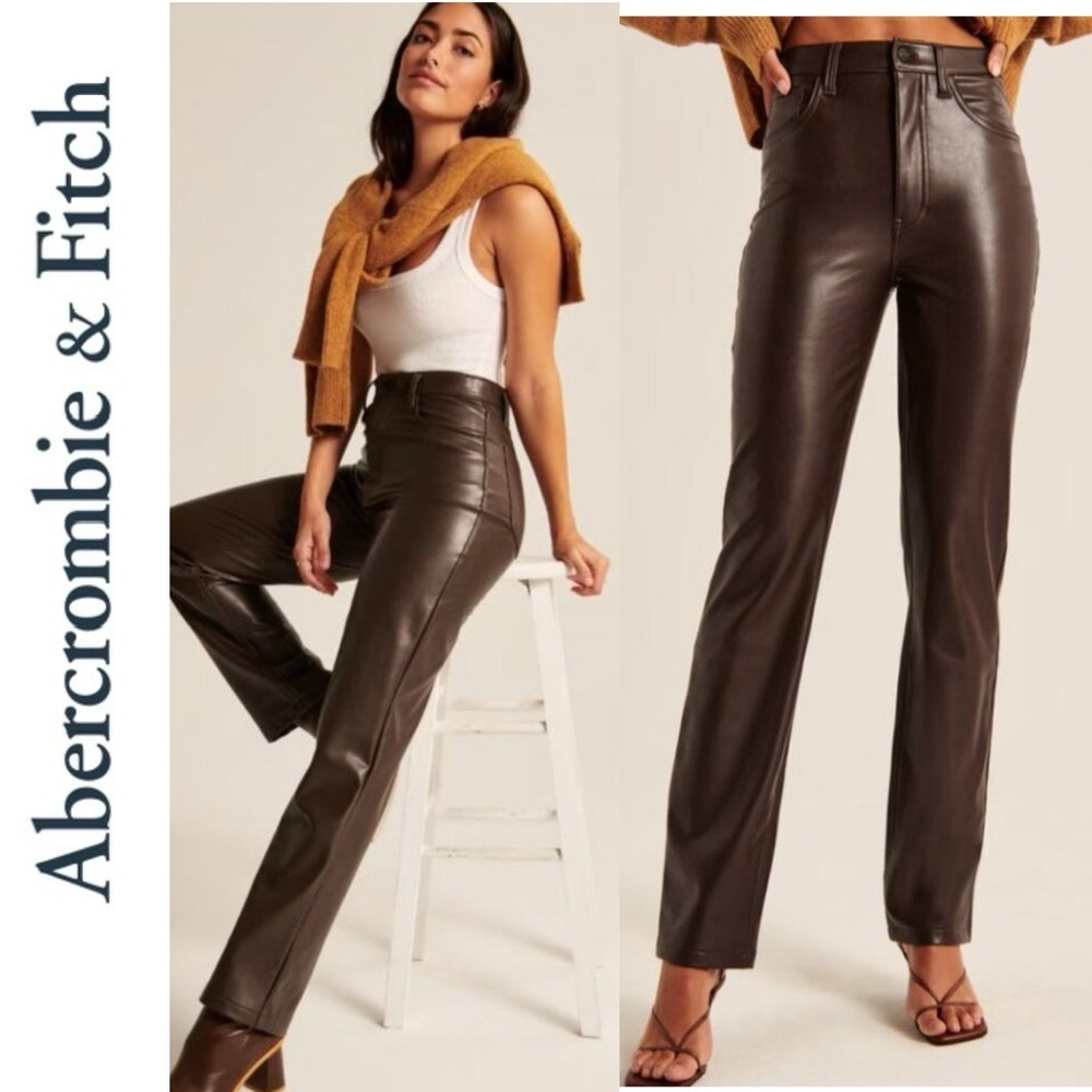 Abercrombie & Fitch 90’s Relaxed High Rise Brown Faux Leather 4